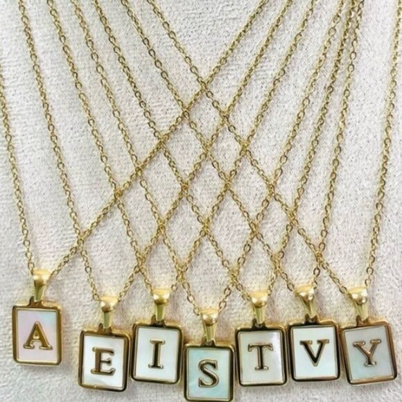 Gold Plated and Mother Shell Initial Pendant Necklaces - Picture 1 of 7